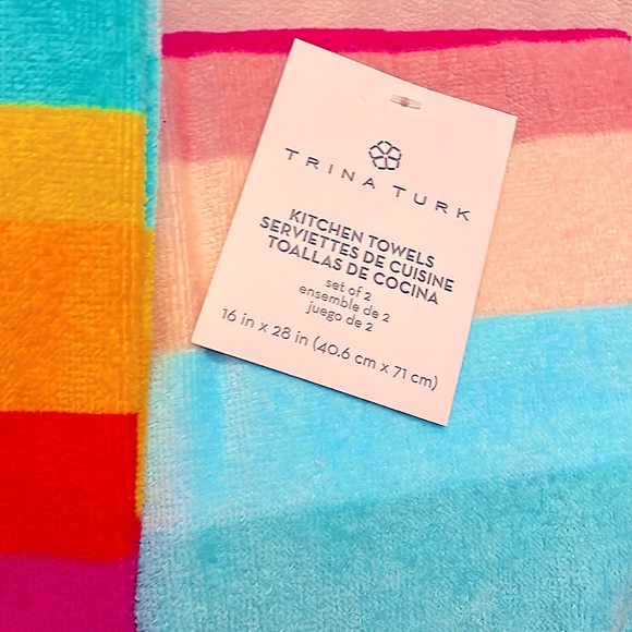 New!! Trina Turk 25th Anniversary Rainbow Sunrise Stripe 4pc Ov Mitt/Towel Set🌈 - Picture 12 of 13